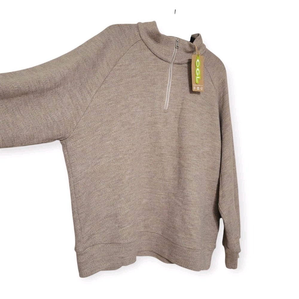 OGL Plus 2X NWT Cozy Quarter Zip Pullover Heather Taupe Relaxed Thermal Minimal - Picture 6 of 8